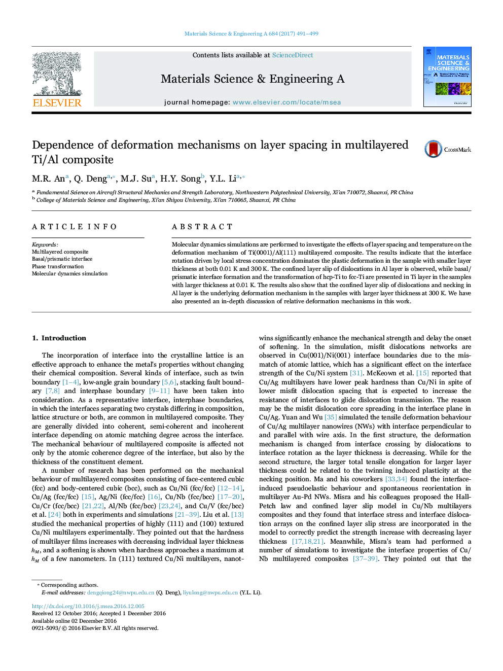 Dependence of deformation mechanisms on layer spacing in multilayered Ti/Al composite
