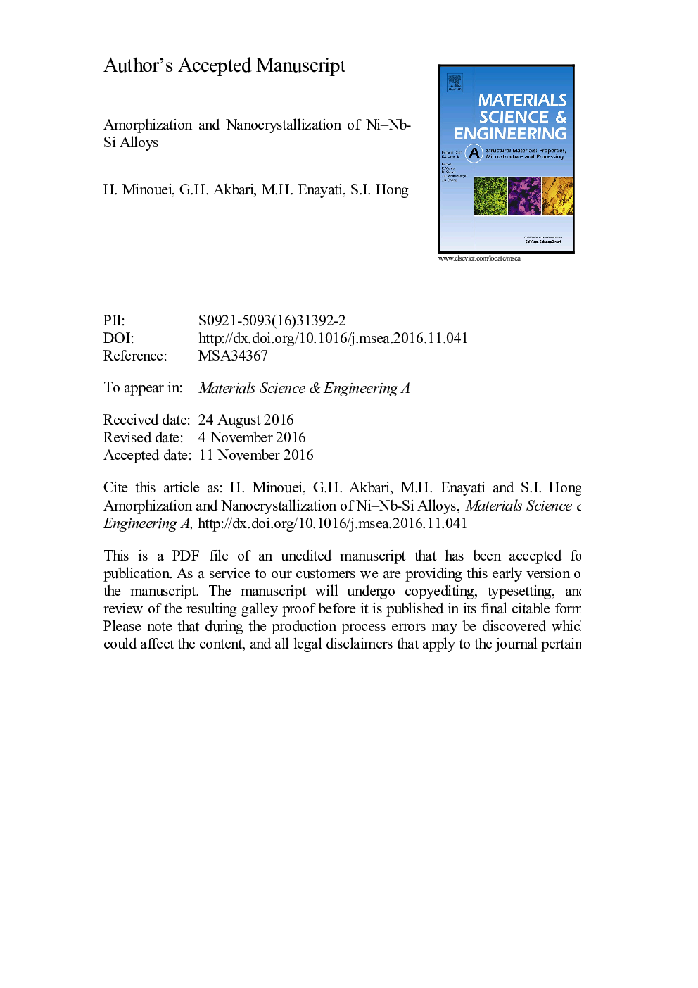 Amorphization and nanocrystallization of Ni-Nb-Si Alloys