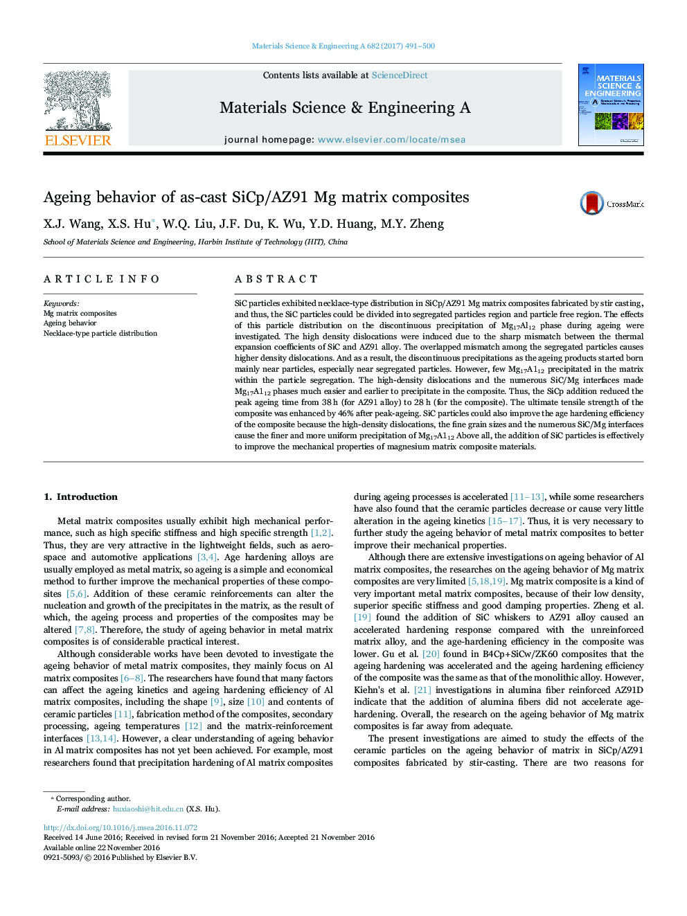 Ageing behavior of as-cast SiCp/AZ91 Mg matrix composites