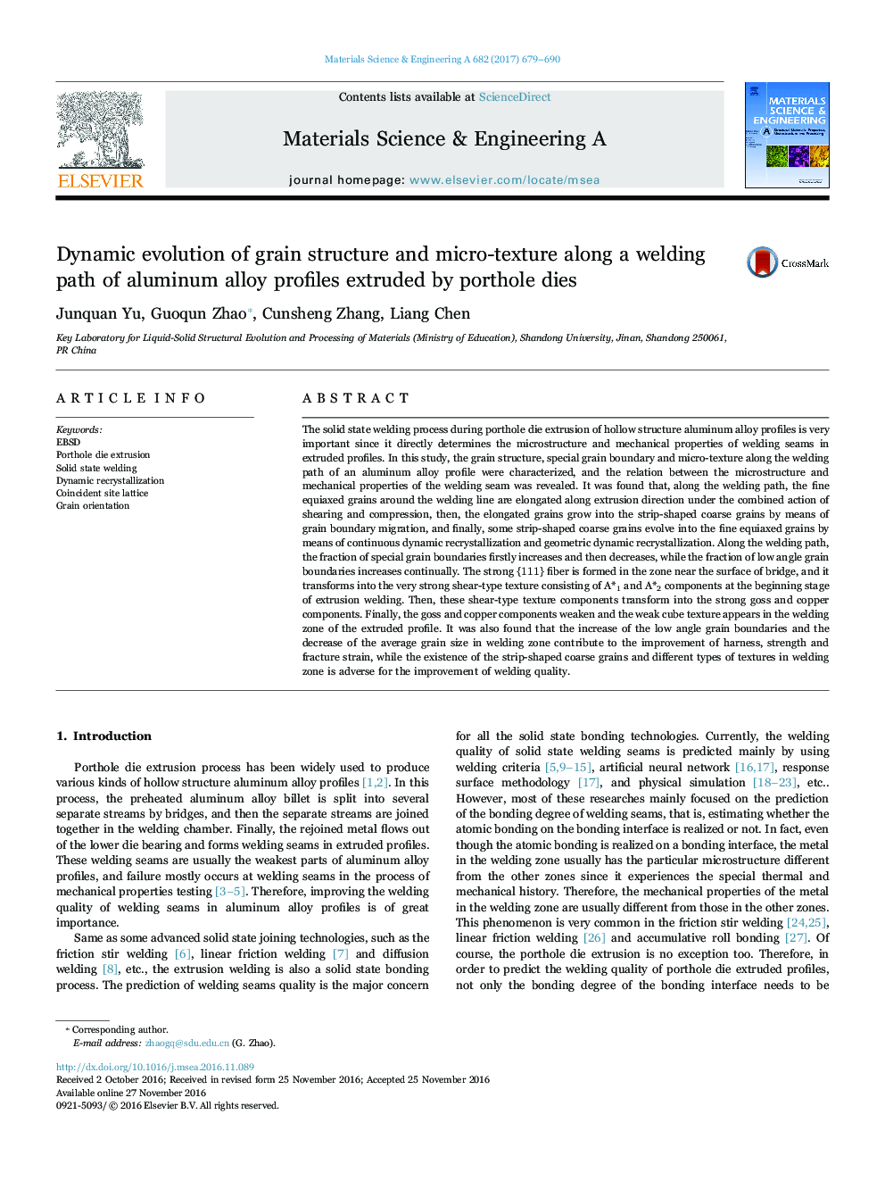 Dynamic evolution of grain structure and micro-texture along a welding path of aluminum alloy profiles extruded by porthole dies