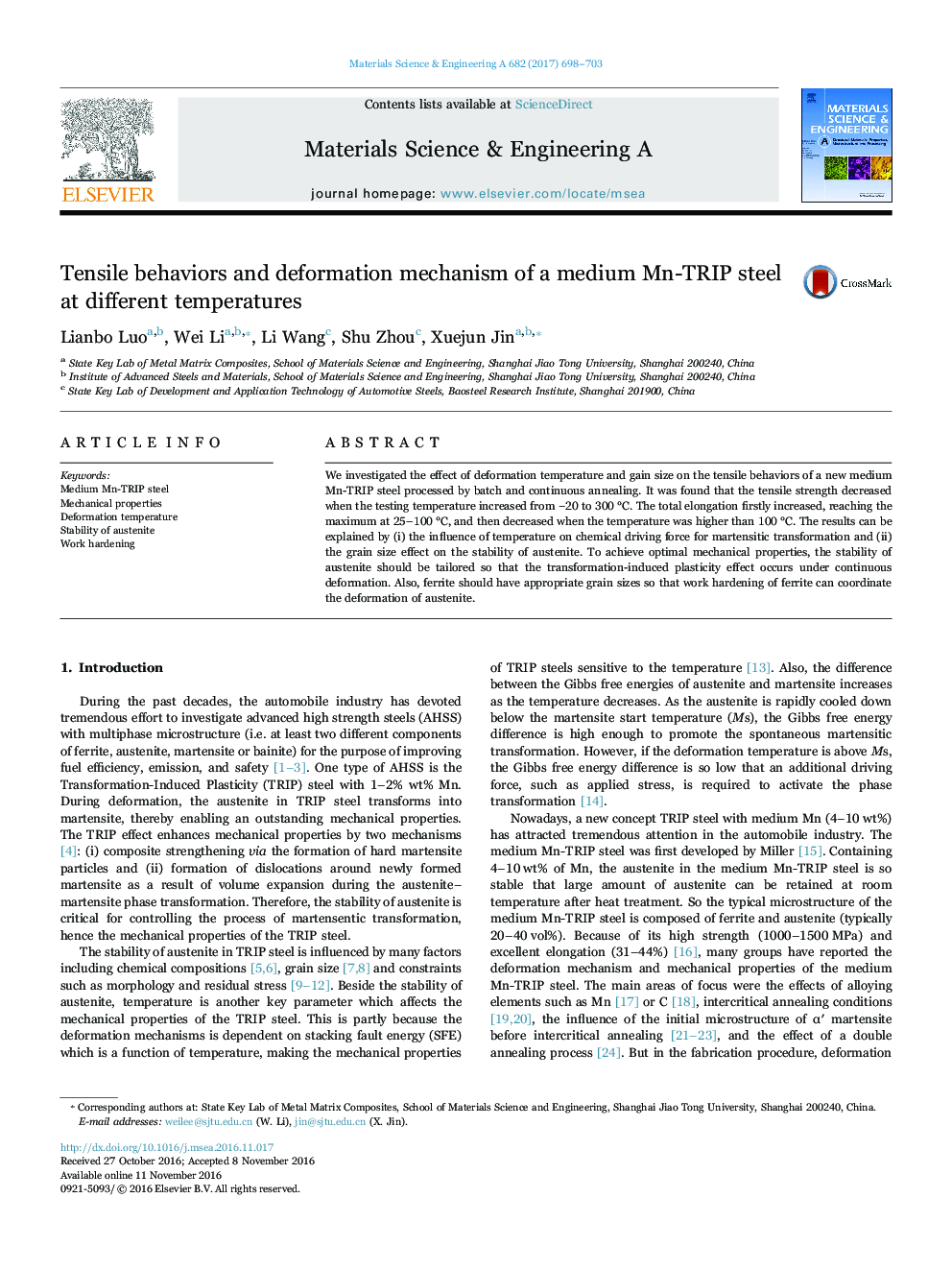 Tensile behaviors and deformation mechanism of a medium Mn-TRIP steel at different temperatures