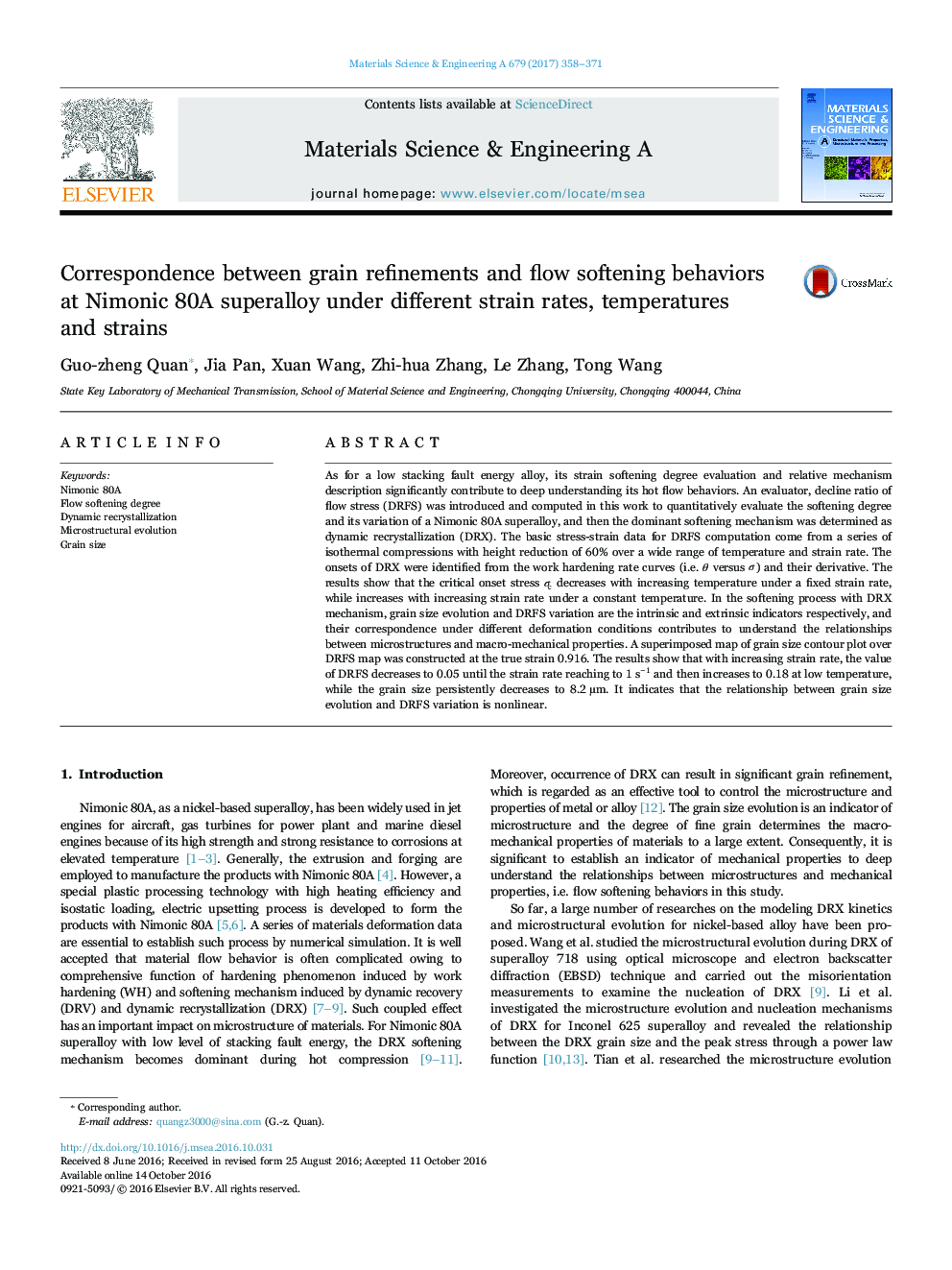 Correspondence between grain refinements and flow softening behaviors at Nimonic 80A superalloy under different strain rates, temperatures and strains