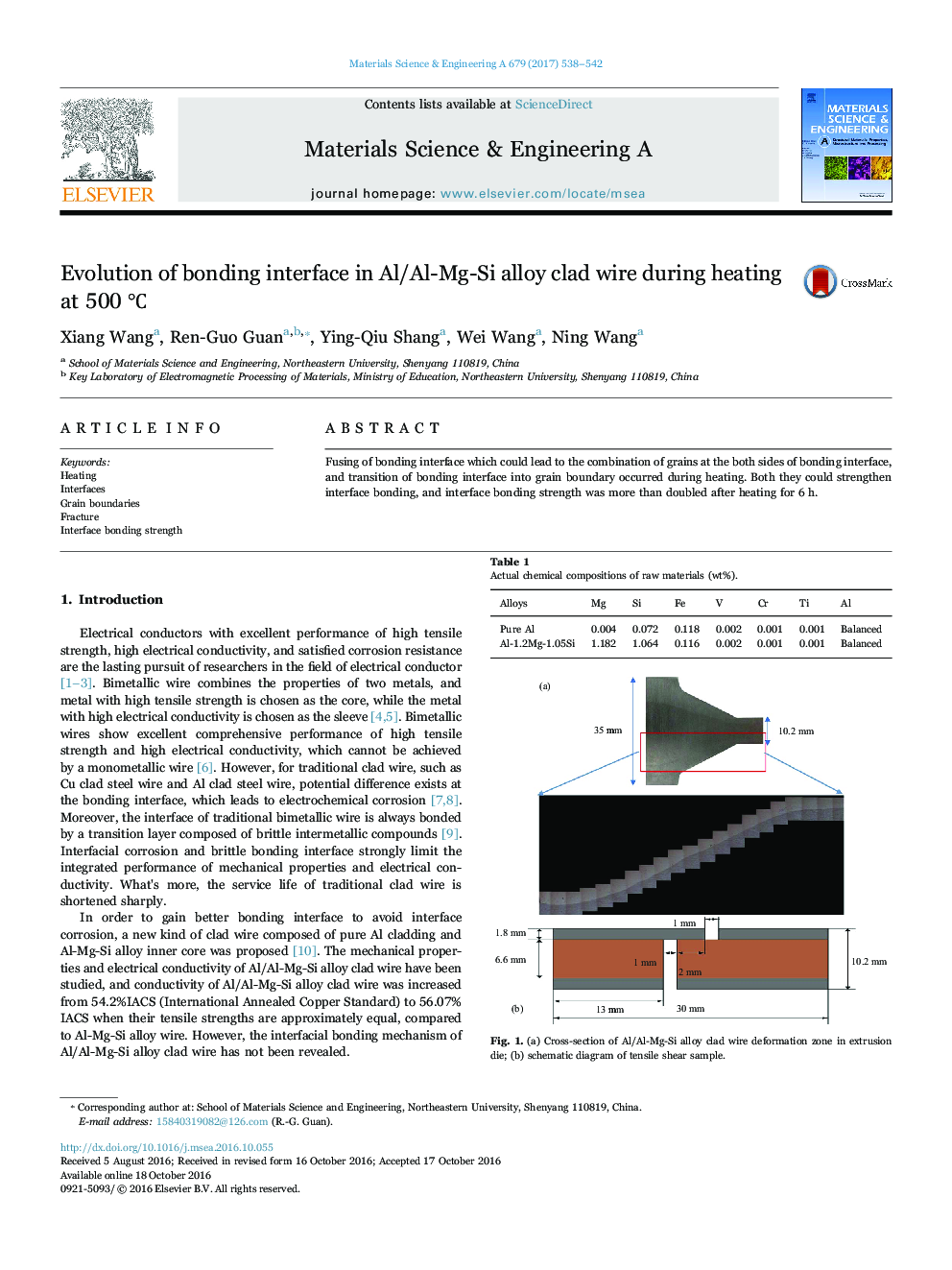 Evolution of bonding interface in Al/Al-Mg-Si alloy clad wire during heating at 500Â â