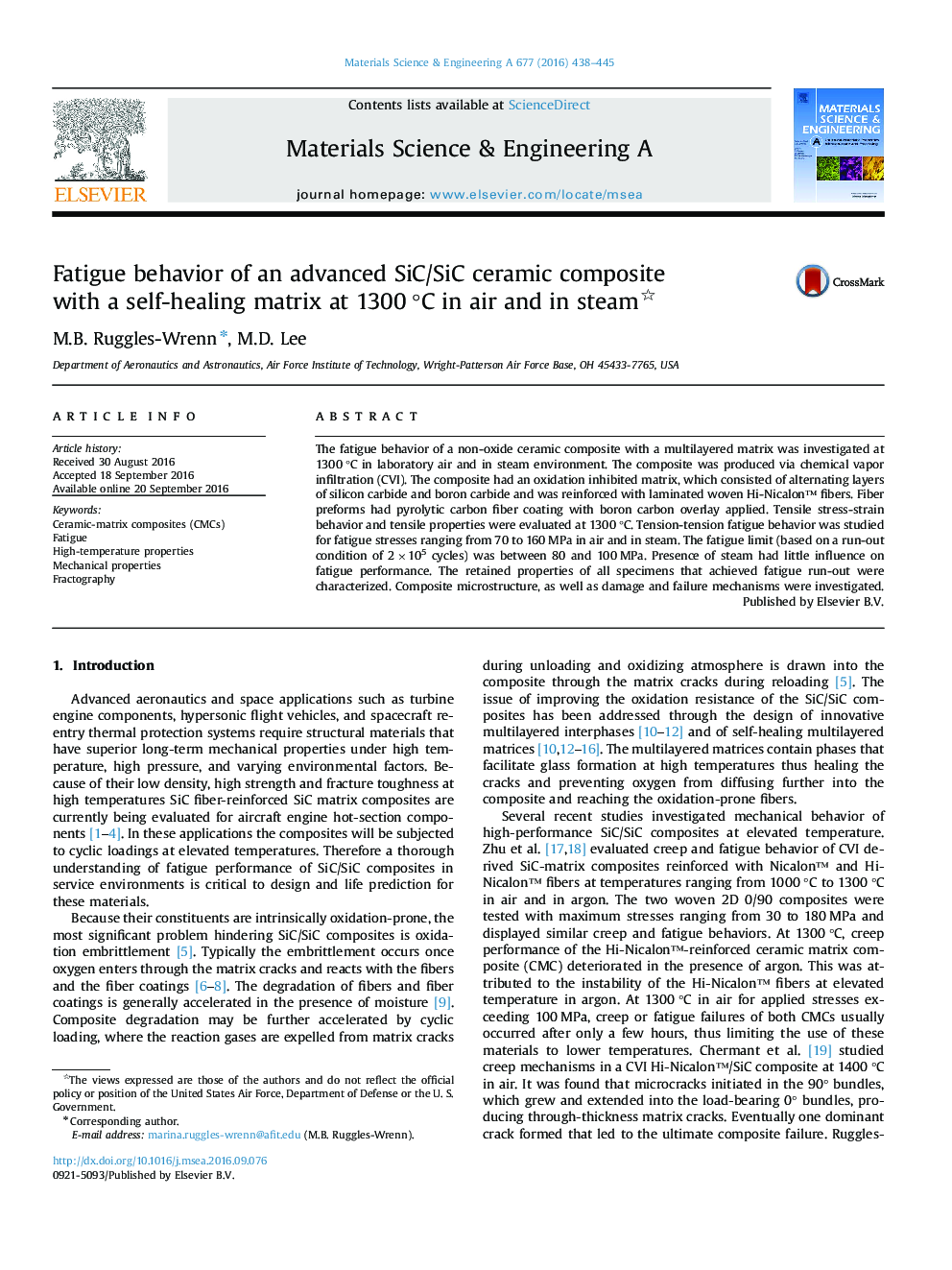 Fatigue behavior of an advanced SiC/SiC ceramic composite with a self-healing matrix at 1300Â Â°C in air and in steam