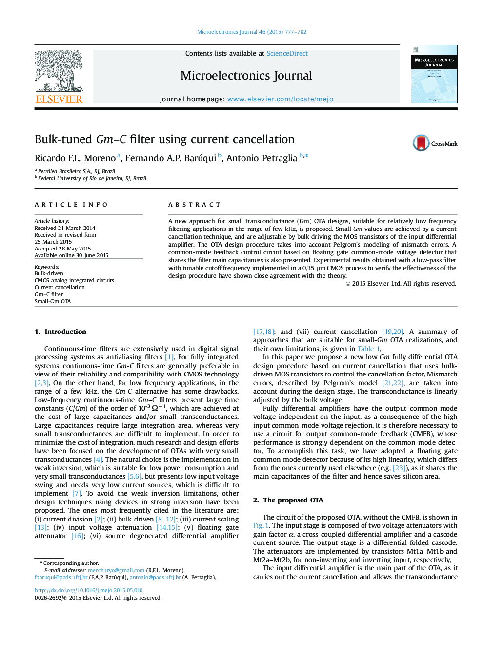 Bulk-tuned Gm–C filter using current cancellation