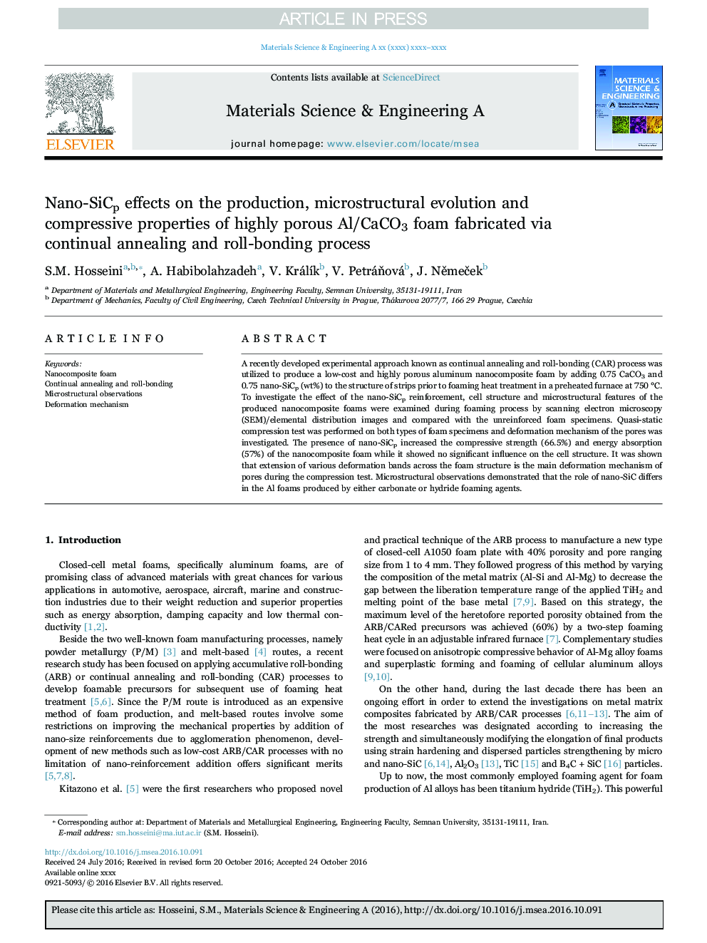 Nano-SiCp effects on the production, microstructural evolution and compressive properties of highly porous Al/CaCO3 foam fabricated via continual annealing and roll-bonding process