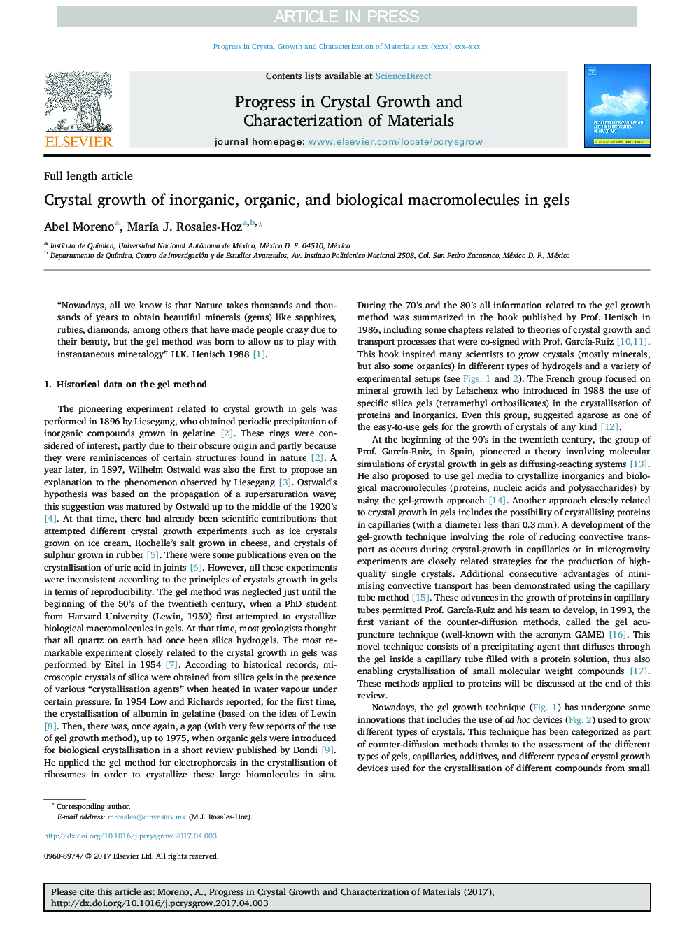 Crystal growth of inorganic, organic, and biological macromolecules in gels