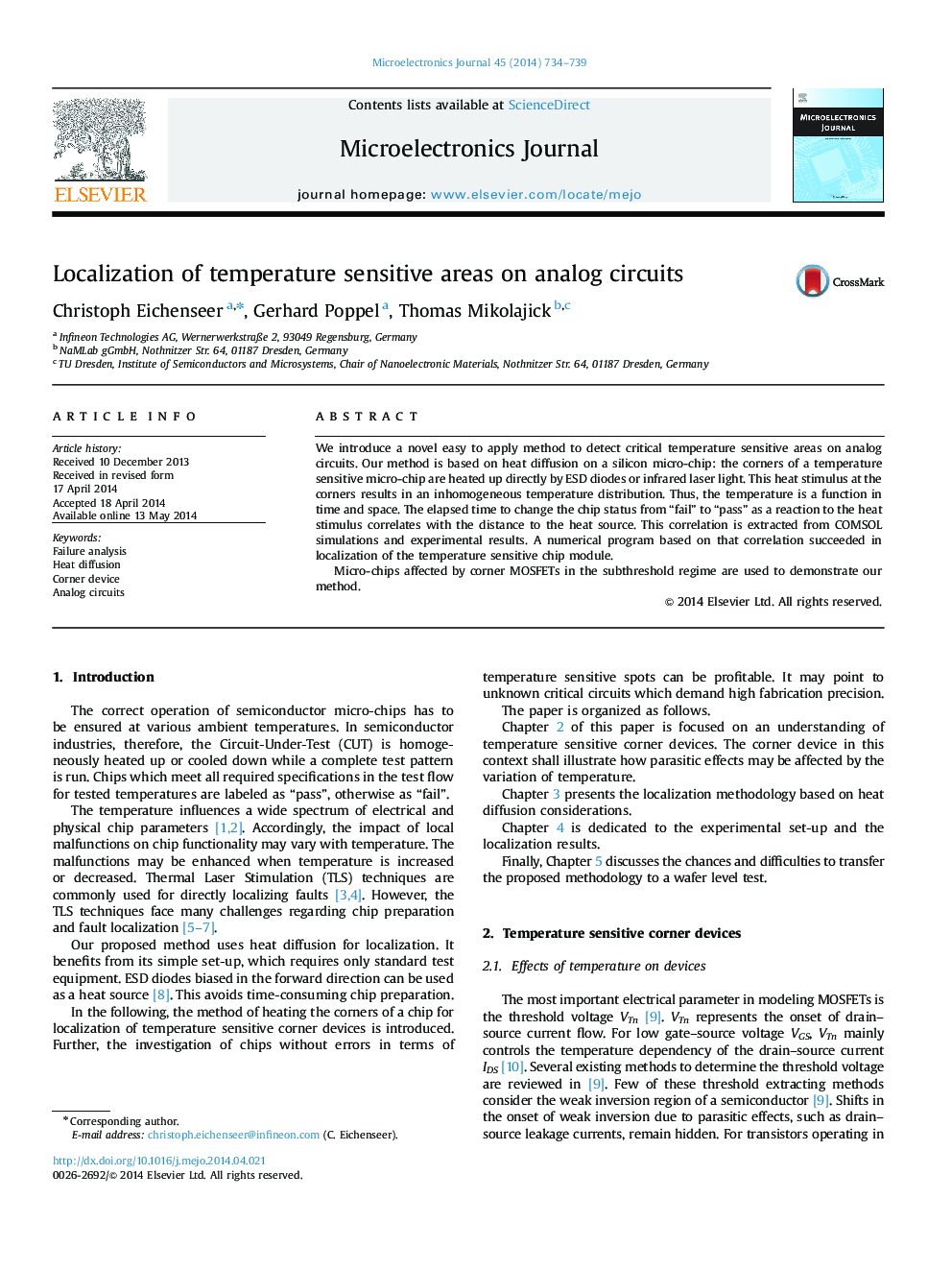 Localization of temperature sensitive areas on analog circuits