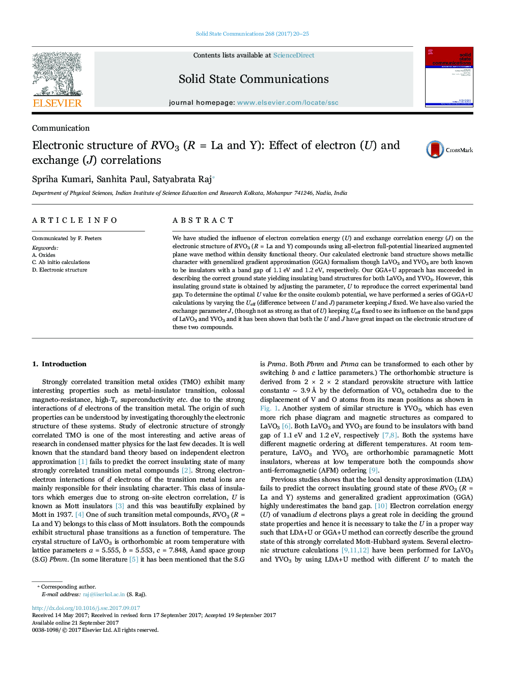 Electronic structure of RVO3 (R = La and Y): Effect of electron (U) and exchange (J) correlations