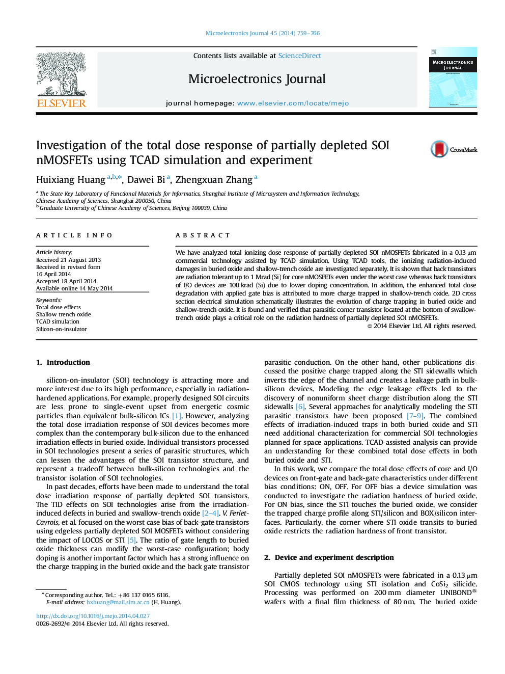 Investigation of the total dose response of partially depleted SOI nMOSFETs using TCAD simulation and experiment