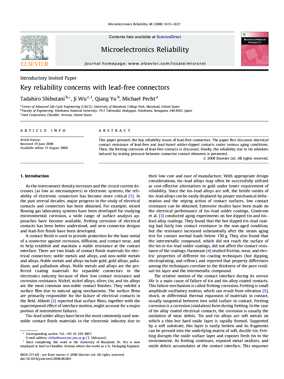عکس صفحه اول مقاله: Key reliability concerns with lead-free connectors Key reliability concerns with lead-free connectors
