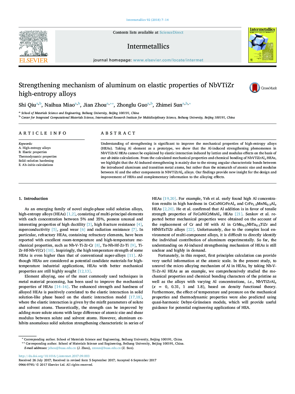 Strengthening mechanism of aluminum on elastic properties of NbVTiZr high-entropy alloys