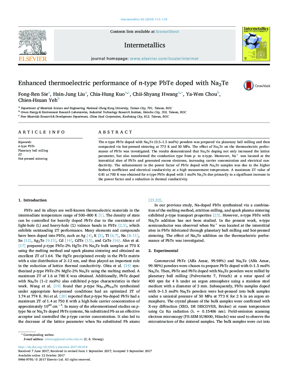 Enhanced thermoelectric performance of n-type PbTe doped with Na2Te