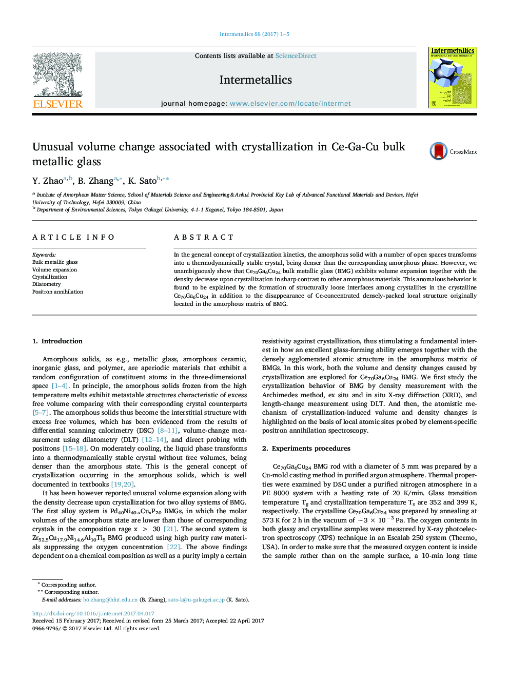 Unusual volume change associated with crystallization in Ce-Ga-Cu bulk metallic glass