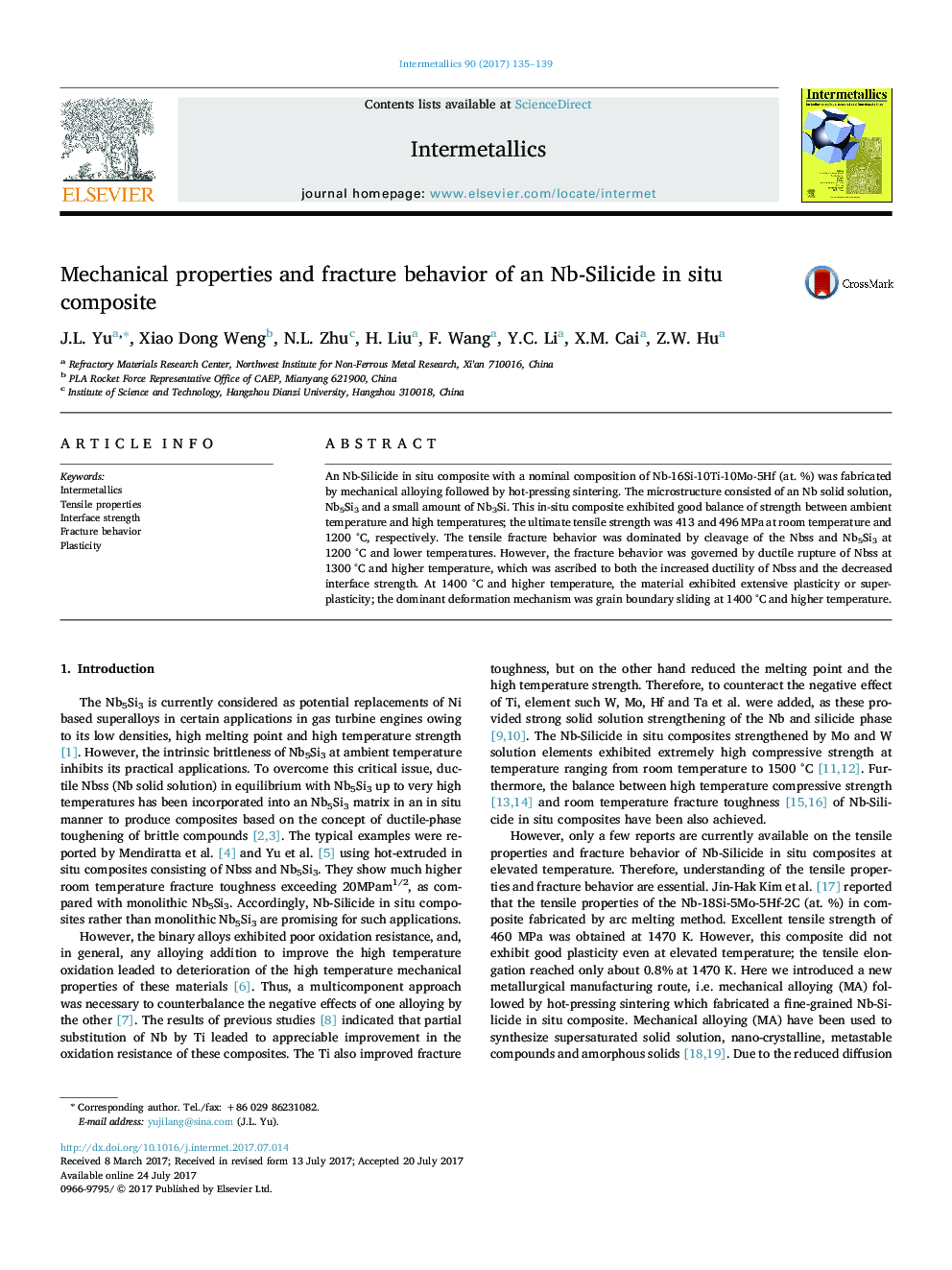 Mechanical properties and fracture behavior of an Nb-Silicide in situ composite