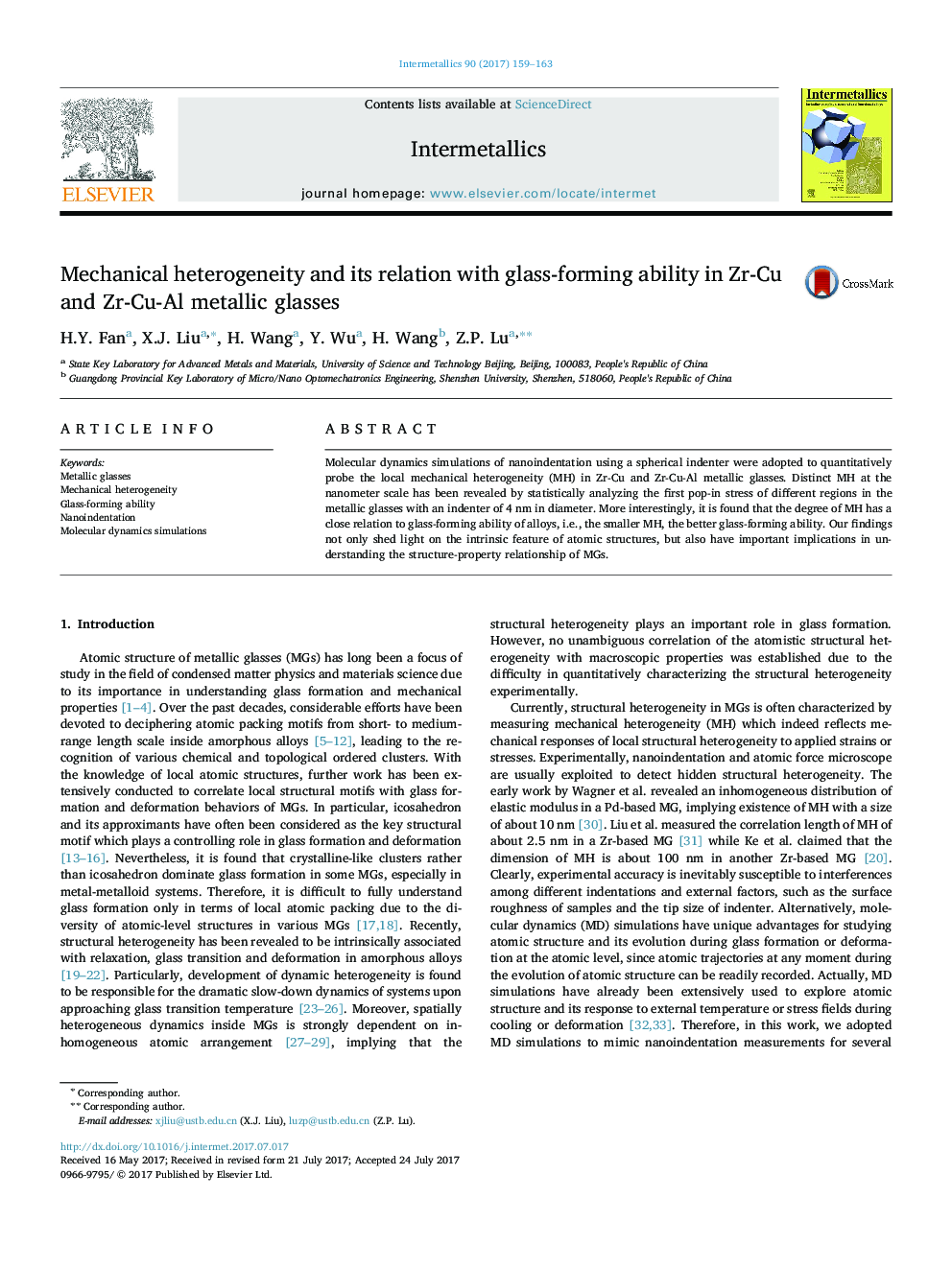 Mechanical heterogeneity and its relation with glass-forming ability in Zr-Cu and Zr-Cu-Al metallic glasses