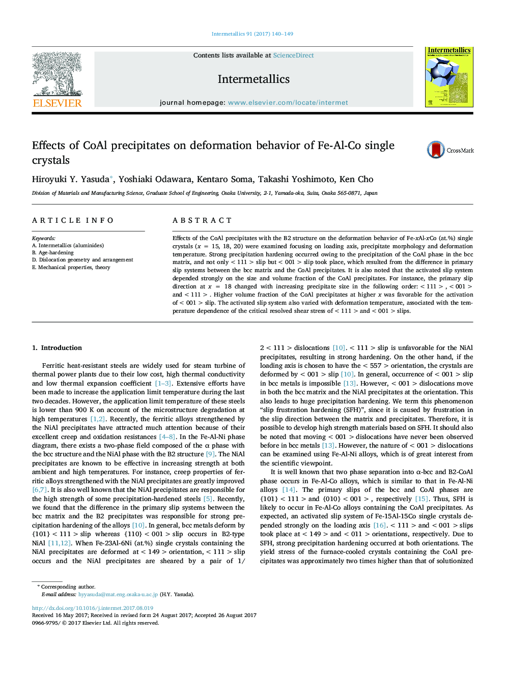 Effects of CoAl precipitates on deformation behavior of Fe-Al-Co single crystals