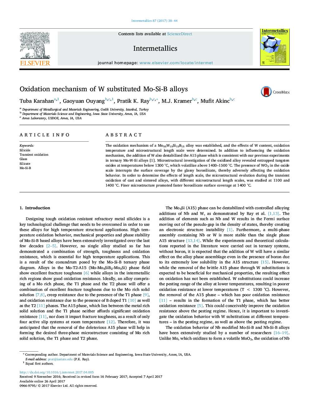 Oxidation mechanism of W substituted Mo-Si-B alloys