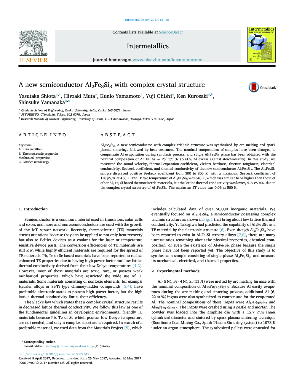 A new semiconductor Al2Fe3Si3 with complex crystal structure