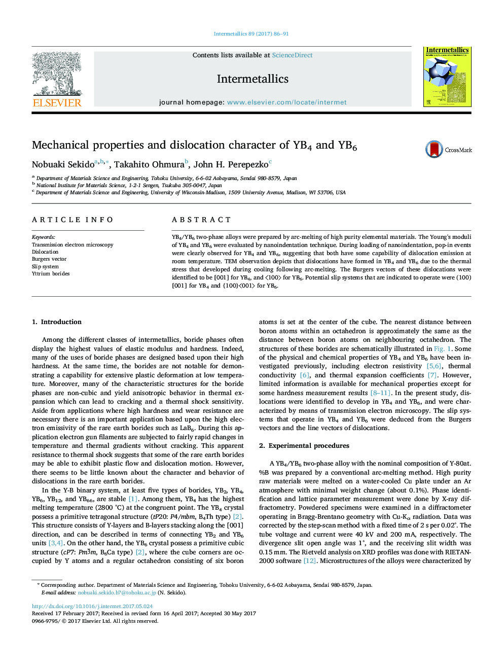 Mechanical properties and dislocation character of YB4 and YB6