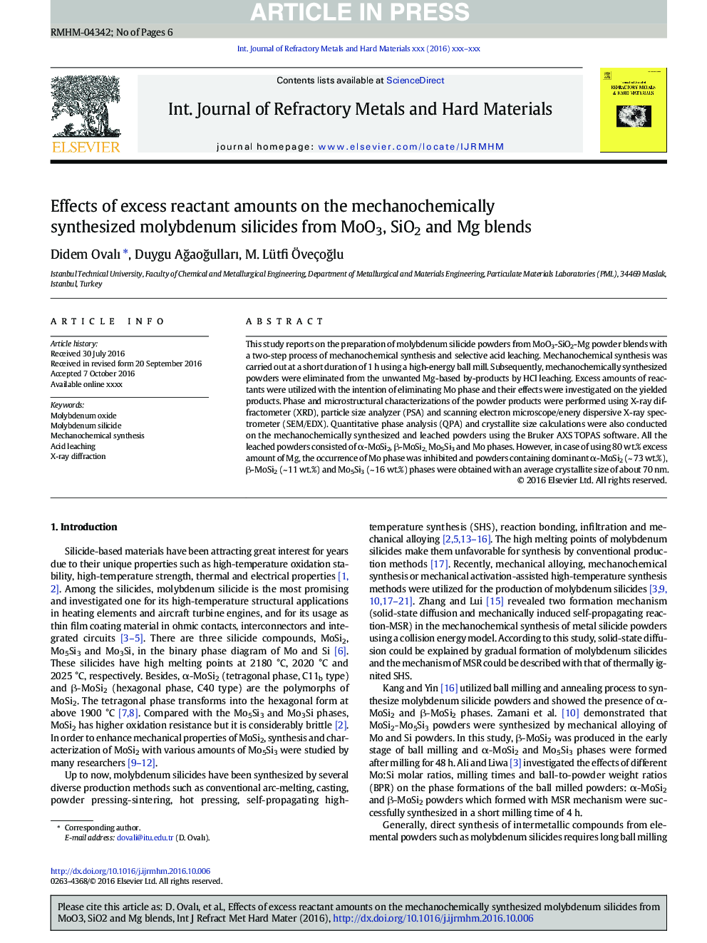 Effects of excess reactant amounts on the mechanochemically synthesized molybdenum silicides from MoO3, SiO2 and Mg blends