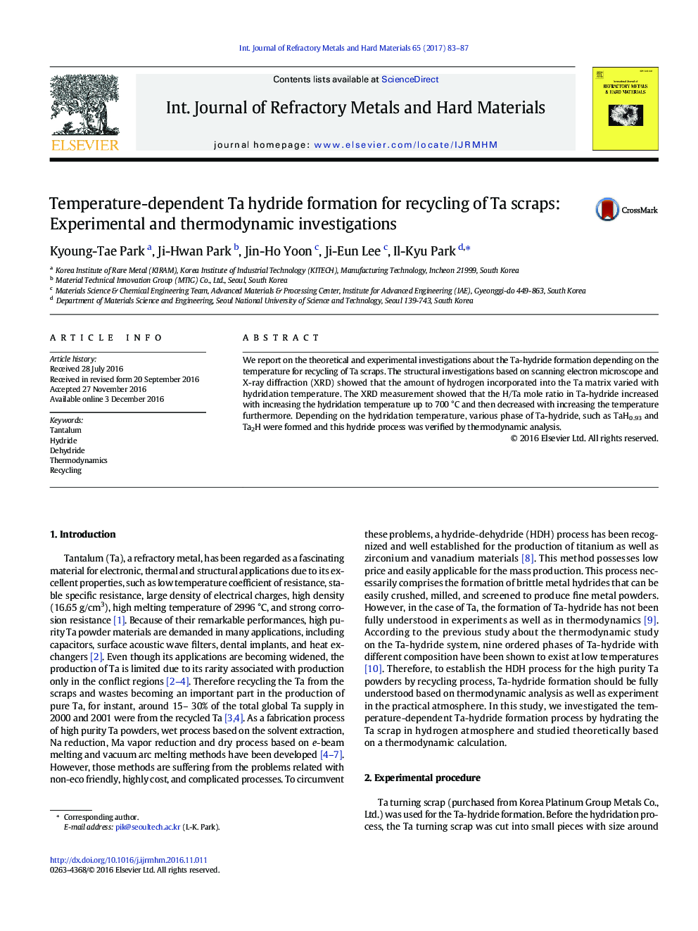 Temperature-dependent Ta hydride formation for recycling of Ta scraps: Experimental and thermodynamic investigations