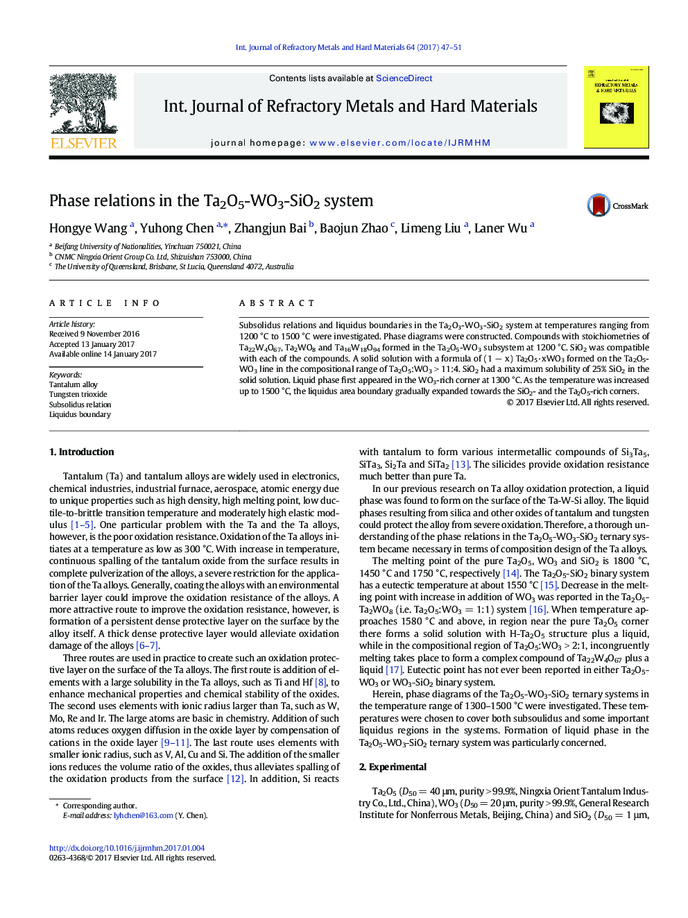 Phase relations in the Ta2O5-WO3-SiO2 system