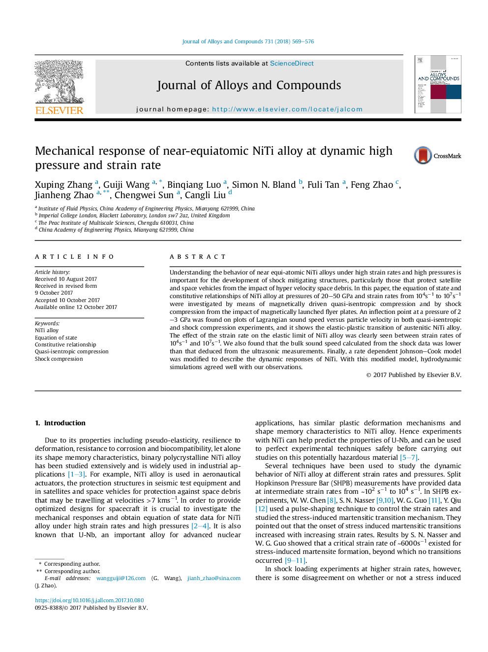 عکس صفحه اول مقاله: Mechanical response of near-equiatomic NiTi alloy at dynamic high pressure and strain rate Mechanical response of near-equiatomic NiTi alloy at dynamic high pressure and strain rate