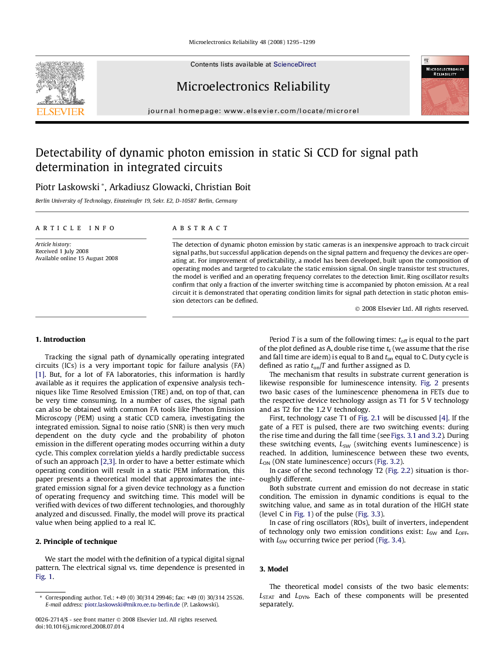 عکس صفحه اول مقاله: Detectability of dynamic photon emission in static Si CCD for signal path determination in integrated circuits Detectability of dynamic photon emission in static Si CCD for signal path determination in integrated circuits