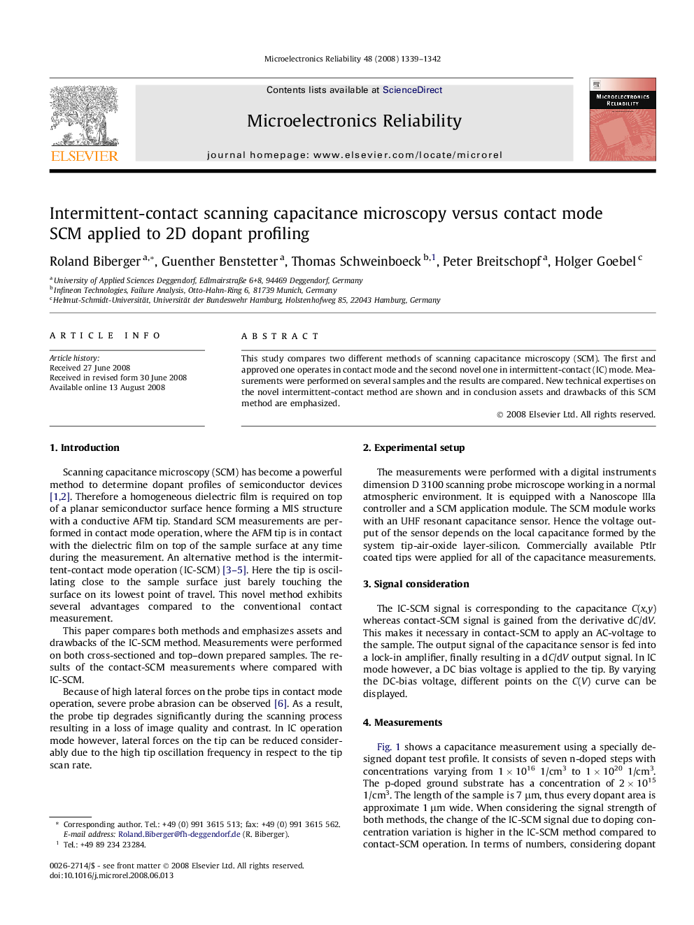 عکس صفحه اول مقاله: Intermittent-contact scanning capacitance microscopy versus contact mode SCM applied to 2D dopant profiling Intermittent-contact scanning capacitance microscopy versus contact mode SCM applied to 2D dopant profiling