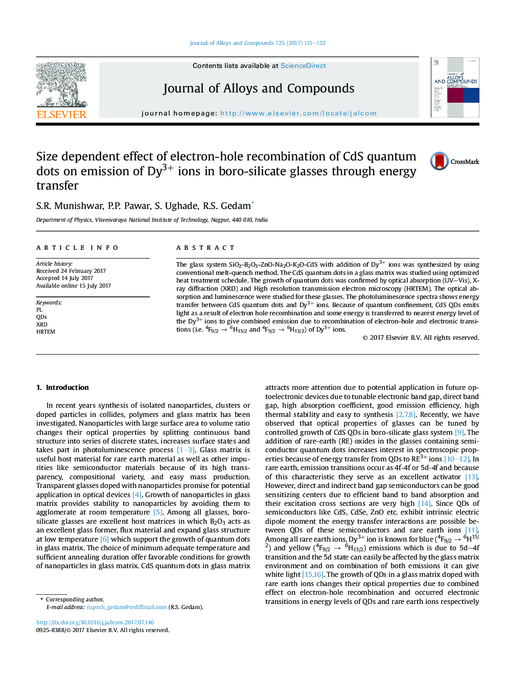 Size dependent effect of electron-hole recombination of CdS quantum dots on emission of Dy3+ ions in boro-silicate glasses through energy transfer