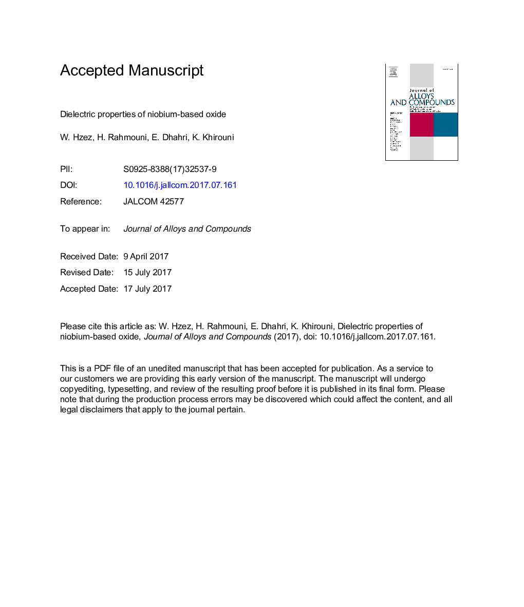 Dielectric properties of niobium-based oxide