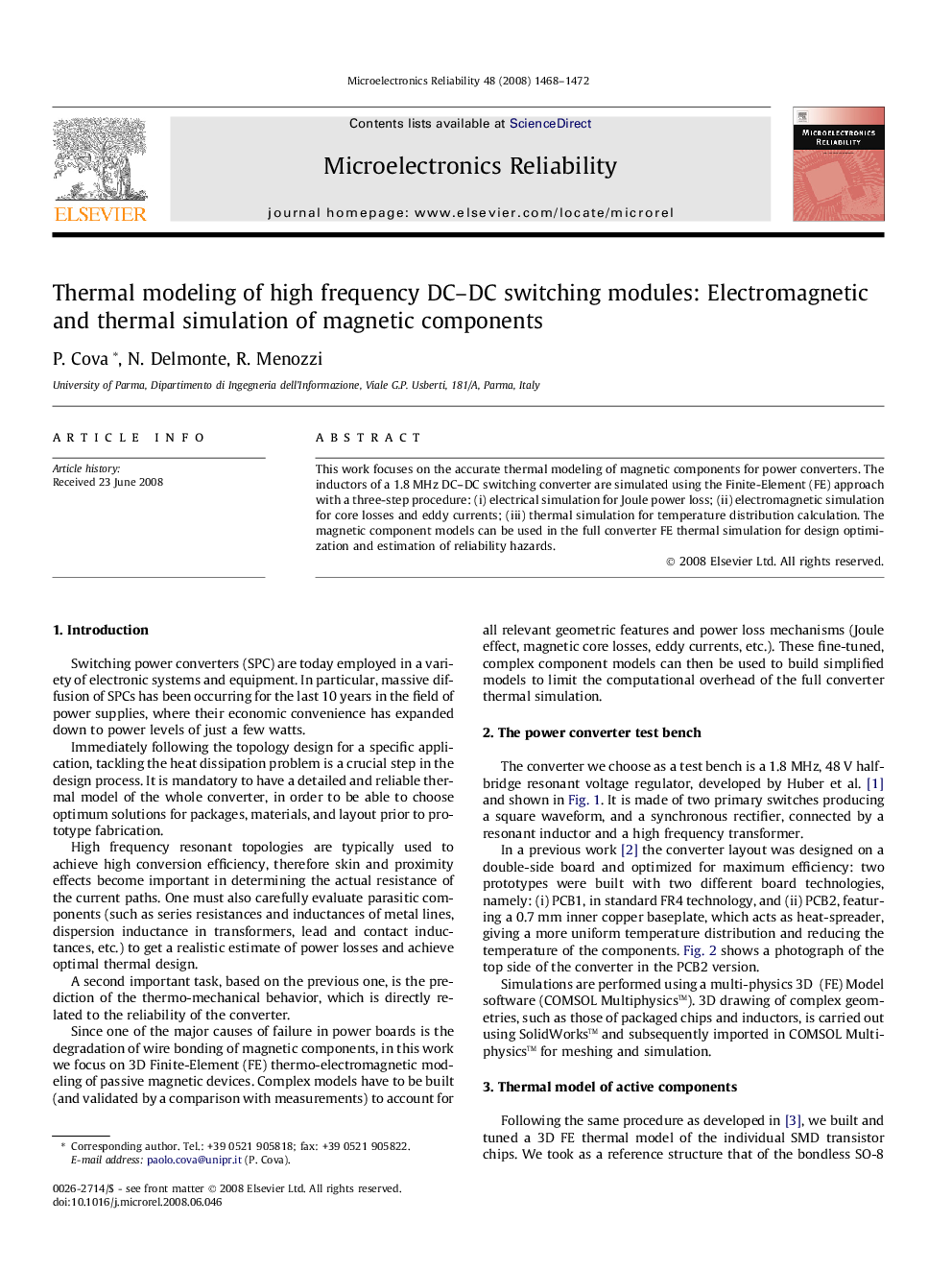عکس صفحه اول مقاله: Thermal modeling of high frequency DC–DC switching modules: Electromagnetic and thermal simulation of magnetic components Thermal modeling of high frequency DC–DC switching modules: Electromagnetic and thermal simulation of magnetic components