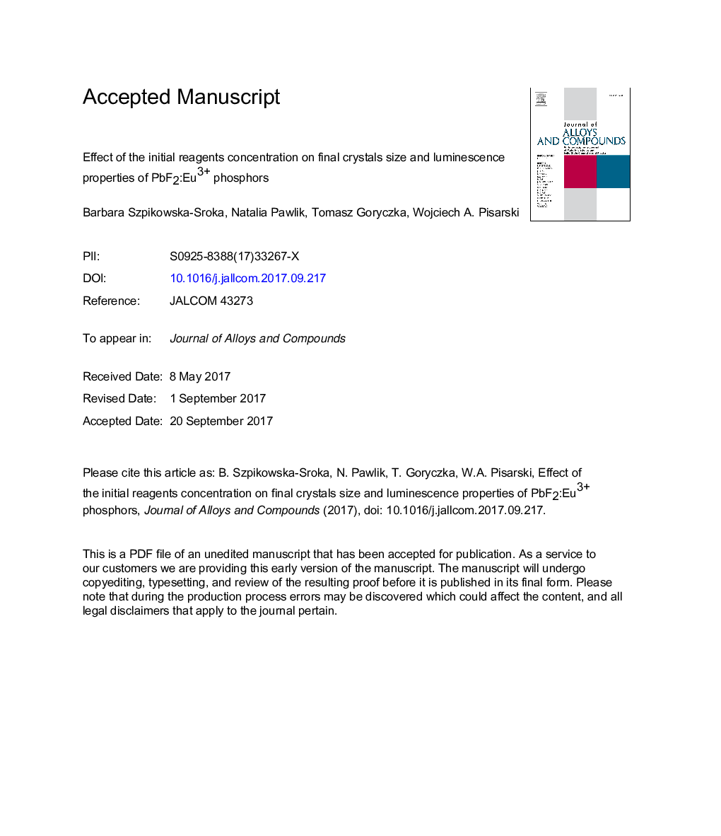 Effect of the initial reagents concentration on final crystals size and luminescence properties of PbF2:Eu3+ phosphors