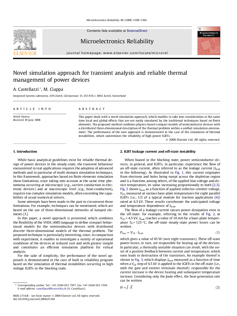 عکس صفحه اول مقاله: Novel simulation approach for transient analysis and reliable thermal management of power devices Novel simulation approach for transient analysis and reliable thermal management of power devices