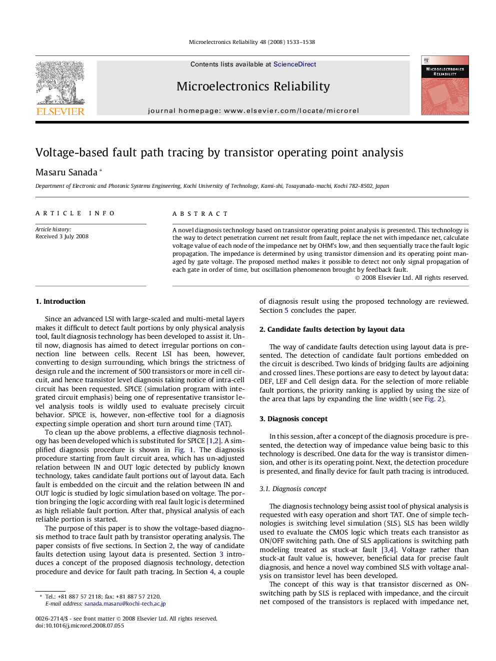عکس صفحه اول مقاله: Voltage-based fault path tracing by transistor operating point analysis Voltage-based fault path tracing by transistor operating point analysis