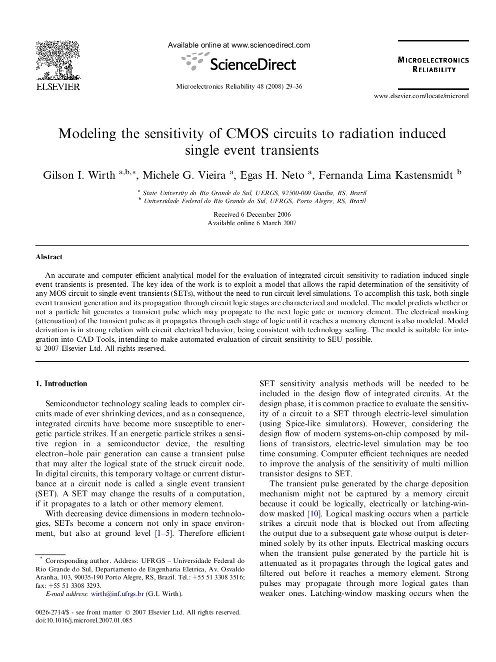 عکس صفحه اول مقاله: Modeling the sensitivity of CMOS circuits to radiation induced single event transients Modeling the sensitivity of CMOS circuits to radiation induced single event transients