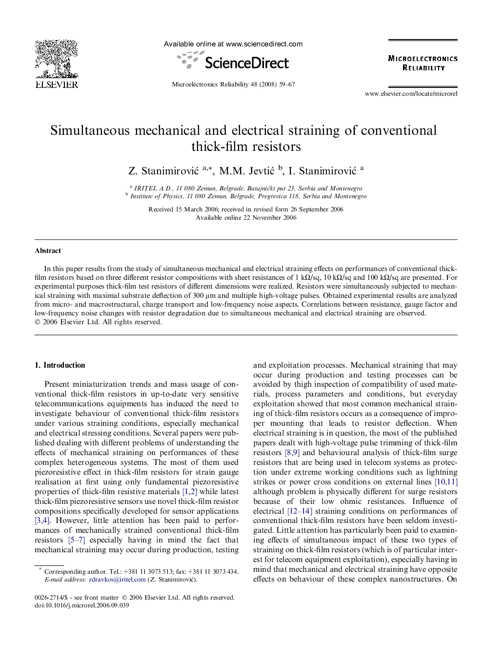 عکس صفحه اول مقاله: Simultaneous mechanical and electrical straining of conventional thick-film resistors Simultaneous mechanical and electrical straining of conventional thick-film resistors