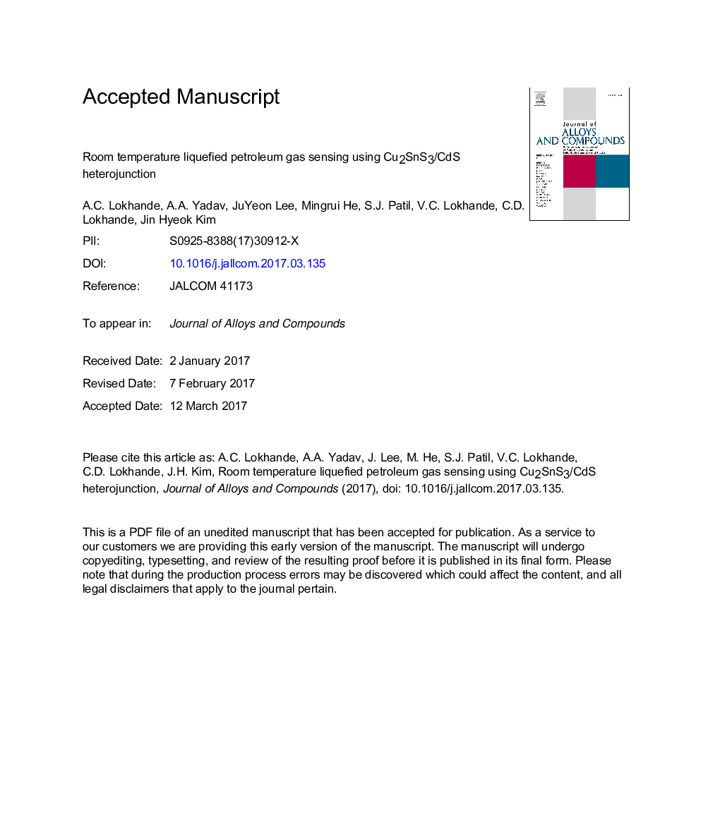 Room temperature liquefied petroleum gas sensing using Cu2SnS3/CdS heterojunction