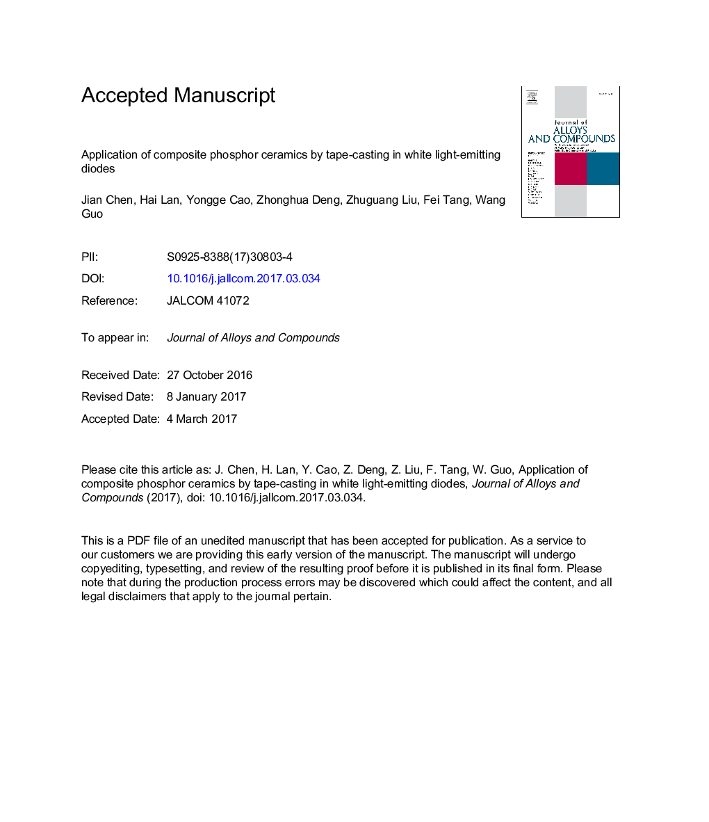 کاربرد سرامیک فسفر کامپوزیتی با استفاده از نوار کاست در دیودهای سفید سفیدی 