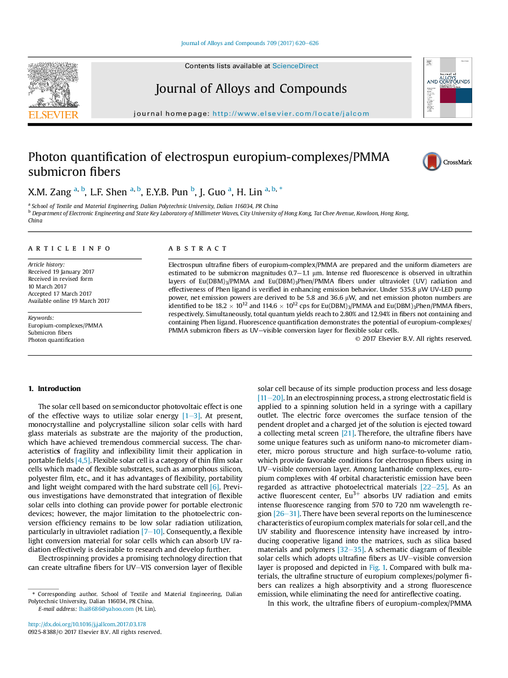 Photon quantification of electrospun europium-complexes/PMMA submicron fibers