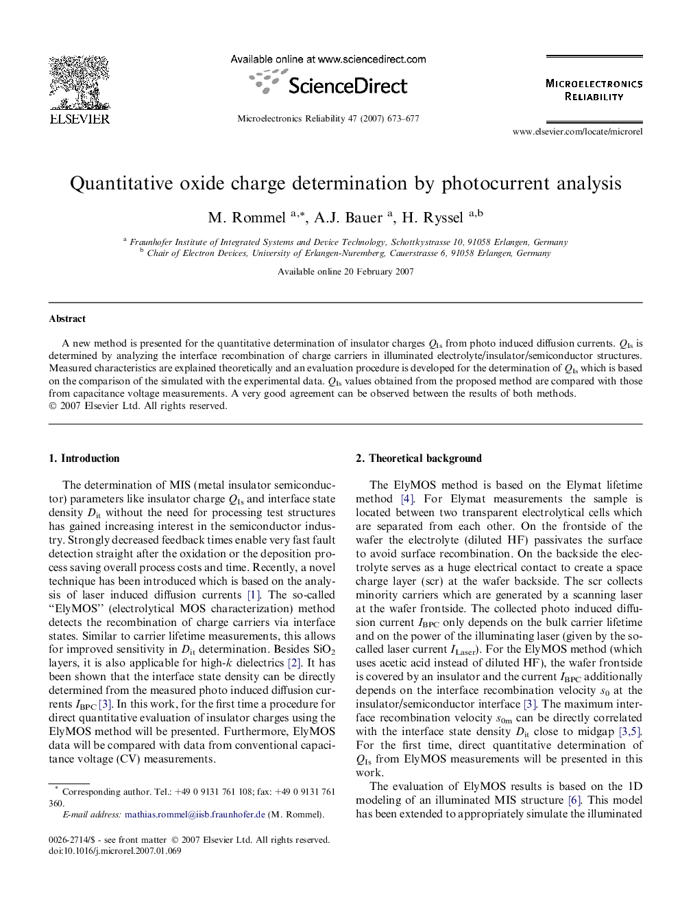 عکس صفحه اول مقاله: Quantitative oxide charge determination by photocurrent analysis Quantitative oxide charge determination by photocurrent analysis