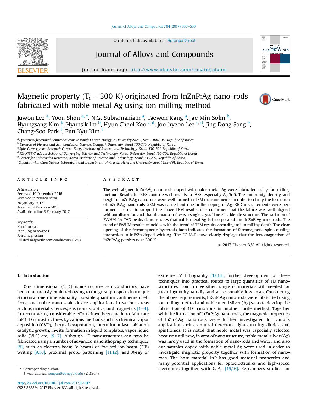 Magnetic property (TcÂ â¼Â 300Â K) originated from InZnP:Ag nano-rods fabricated with noble metal Ag using ion milling method