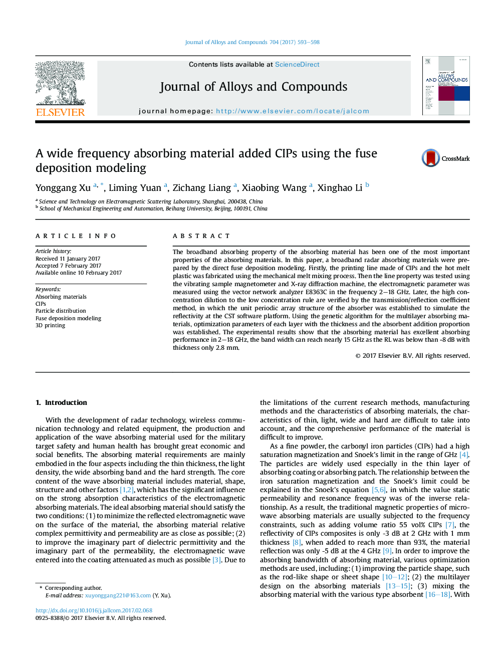 A wide frequency absorbing material added CIPs using the fuse deposition modeling