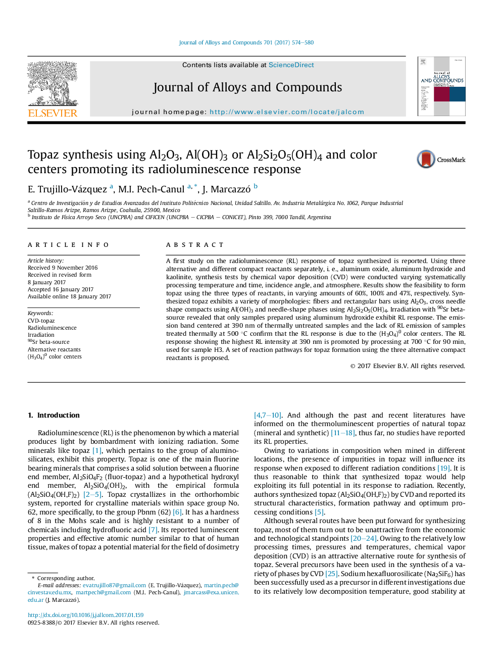 Topaz synthesis using Al2O3, Al(OH)3 or Al2Si2O5(OH)4 and color centers promoting its radioluminescence response