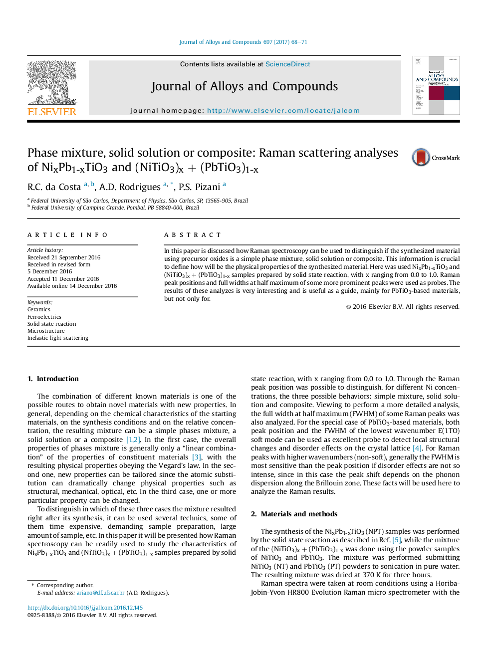 Phase mixture, solid solution or composite: Raman scattering analyses of NixPb1-xTiO3 and (NiTiO3)xÂ +Â (PbTiO3)1-x