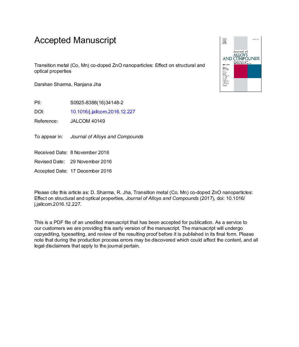 Transition metal (Co, Mn) co-doped ZnO nanoparticles: Effect on structural and optical properties