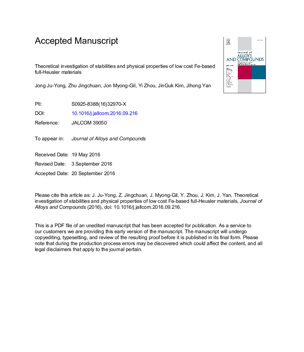 Theoretical investigation of stabilities and physical properties of low cost Fe-based full-Heusler materials