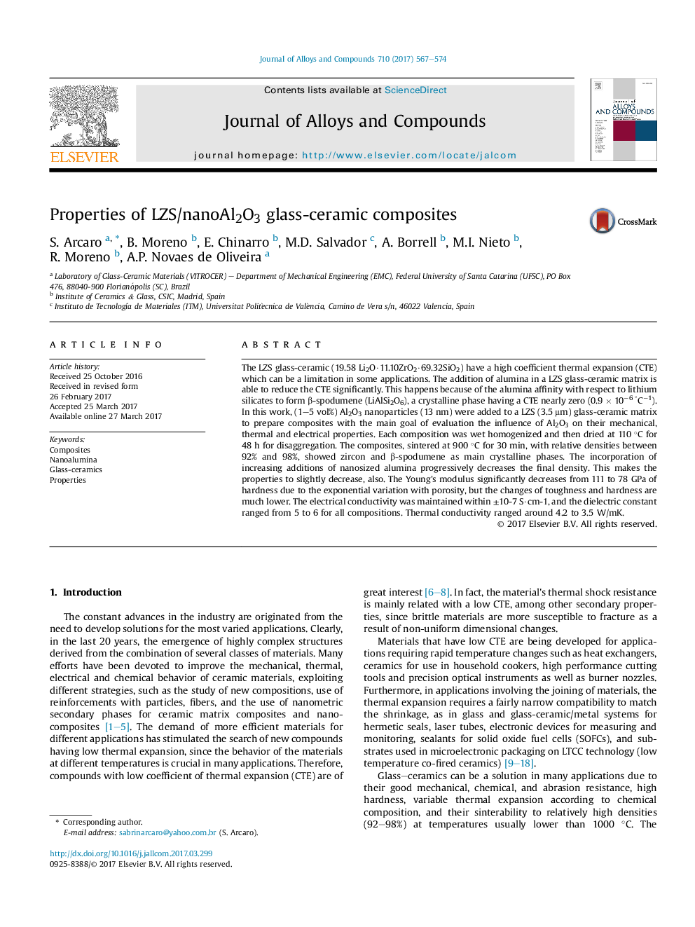 Properties of LZS/nanoAl2O3 glass-ceramic composites