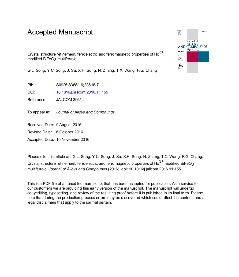 Crystal structure refinement, ferroelectric and ferromagnetic properties of Ho3+ modified BiFeO3 multiferroic material